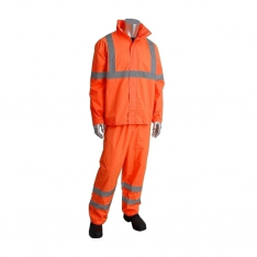 PIP 353-1000OR-2X/3X, CLASS 3 RAINSUIT, 2 PIECE, PU CTD, ZIPPER, HOOD, PANT, 2IN. TAPE, OR