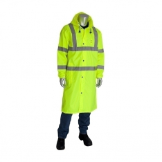 PIP 353-1048-LY/2X, CLASS 3 RAIN COAT 48IN., PU CTD, ZIPPER, HOOD, 2IN. TAPE, LY
