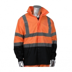 PIP 353-1200OR-2X/3X, R3 RIPSTOP BLACK BOTTOM RAIN JACKET 3 POCKETS,ADJ.HOOD,MIC TABS, ZIPPER