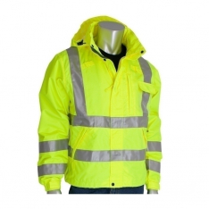 PIP 353-2000-LY/2X, CLASS 3 RAIN JACKET, W/B PU CTD, D-RING , ZIP CL. HD. 2IN. TAPE, LY