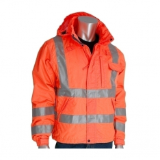 PIP 353-2000-OR/2X, CLASS 3 RAIN JACKET, W/B PU CTD, D-RING , ZIP CL. HD. 2IN. TAPE, OR