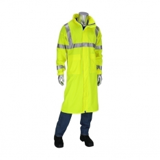 PIP 355-2505AR-LY/2X, ARC RATED RAIN COAT, PU/COTTON, ANSI CLASS 3, ZIP CLOSE, VENT BACK, FR REFL. T