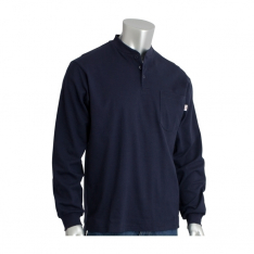 PIP 385-FRHN-(NV)-2X, AR/FR LONG SLEEVE HENLEY, 11 CAL 6.5 OZ INTERLOCK COTTON, NAVY