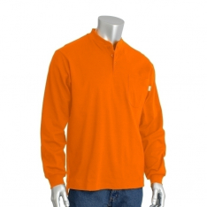 PIP 385-FRHN-(OR)-2X, AR/FR LONG SLEEVE HENLEY, 11 CAL 6.5 OZ INTERLOCK COTTON, ORANGE