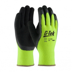 PIP 41-1420/L, G-TEK, HI-VIS LIME 7G ACRYLIC SHELL BLK LATEX CRINKLE GRIP,COATED THUMB