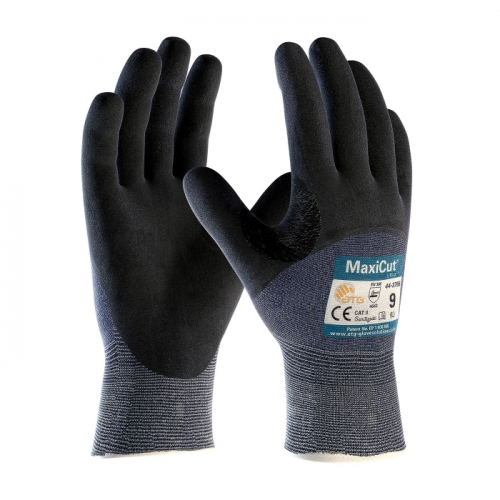 PIP 44-3755/XXL, MAXICUT ULTRA, BLUE 15G ENG YARN, BLACK 3/4 DIP MICROFOAM NITRILE, A3