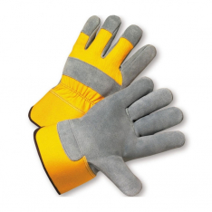 PIP 500Y/L, SPLIT COWHIDE LEATHER PALM, PREMIUM GRADE, YELLOW CANVAS BACK, SAFETY CUFF