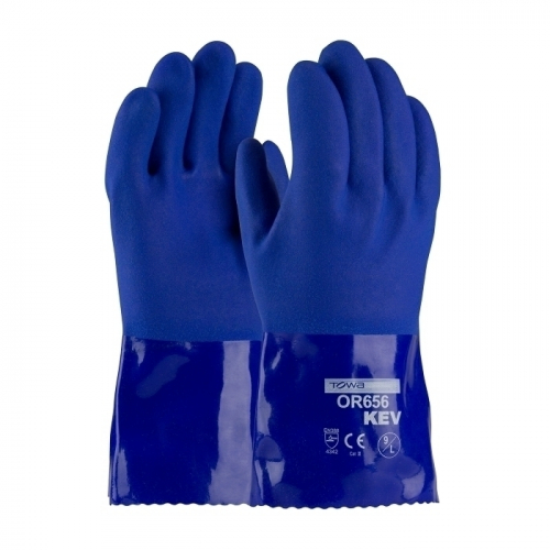 PIP 58-8658K/M, XTRATUFF, OIL RESISTANT PVC GLOVE, KEVLAR LINER, BLUE, ROUGH GRIP, A3