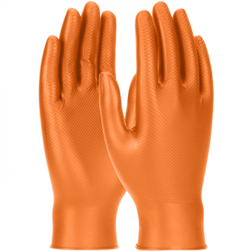 Orange Max-Grip Tread Ribbed Nitrile Gloves