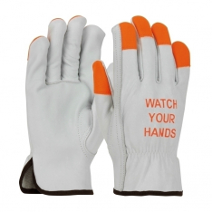 PIP 68-162HV/L, TG COWHIDE, ECONOMY GRADE, HI-VIS ORANGE FINGERTIPS & LOGO, KEYSTONE
