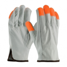 PIP 68-163HV/L, TG COWHIDE, REGULAR GRADE, HI-VIS ORANGE FINGERTIPS, KEYSTONE THUMB