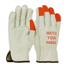 PIP 68-165HV/L, TG COWHIDE, SUPERIOR GRADE, HI-VIS ORANGE FINGERTIPS & LOGO, KEYSTONE