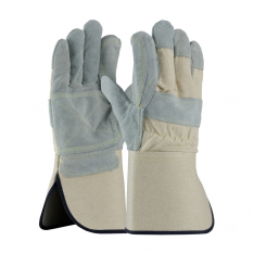 PIP 800-AAA/L, PREMIUM SPLIT COWHIDE LEATHER PALM, WHITE CANVAS BACK, RUBBERIZED GAUNTLET CUFF