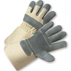 PIP 800DP-AA/L, SPLIT COWHIDE DOUBLE PALM, PATCH ON FINGERS, CANVAS BACK, GAUNTLET CUFF