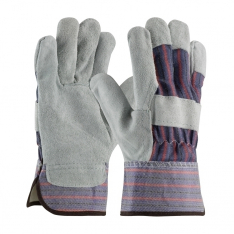 PIP 558F/2XL, SPLIT COWHIDE LEATHER PALM, BLUE/RED FABRIC BACK, FLEECE LINING, SAFETY CUFF