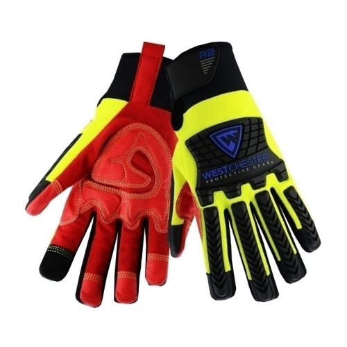 PIP 87810/M, R2, SAFETY RIGGER, SYNTHETIC DOUBLE LEATHER PALM, RED SILICONE PALM,TPR