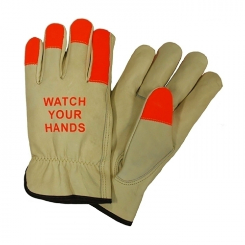 PIP 994KOTP/2XL, PIGSKIN DRIVERS, KEYSTONE THUMB, WHITE THERMAL LINING, HV ORANGE FINGERTIPS/WYH