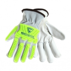 PIP 997KB/2XL, COWHIDE LEATHER PALM, SPLIT COW BACK, KEYSTONE THUMB, HI-VIS GREEN IMPACT TPR