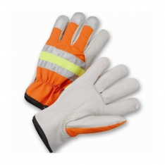 PIP HVO990K/L, COWHIDE LEATHER PALM DRIVERS W/ HI-VIS ORANGE FABRIC BACK, KETSTONE THUMB