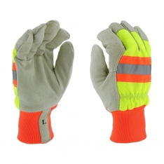 PIP HVY1555/2XL, PIGSKIN LEATHER PALM, HV YELLOW NYLON BACK, 3M THINSULATE LINING, ORG KNIT WRIST