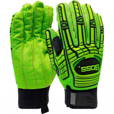 PIP 120-MP2101W-L, Boss, Green Corded Cotton Palm and Spandex Back with TPR Impact Protection - In