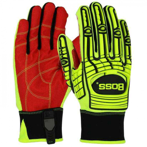 PIP 120-MP2120-M, Boss®, Red PVC Grip Palm and Spandex Back - TPR Impact Protection, Hi Performance