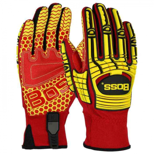 PIP 120-MP2415-XL, Boss®, Synthetic Leather Palm with Red Silicone Grip and Spandex Back – TPR Im