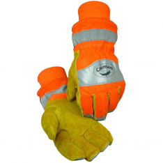 PIP 1353-4, Caiman®, Premium Split Cowhide Leather Palm Glove with Hi-Vis Water Resistant Fabric Ba