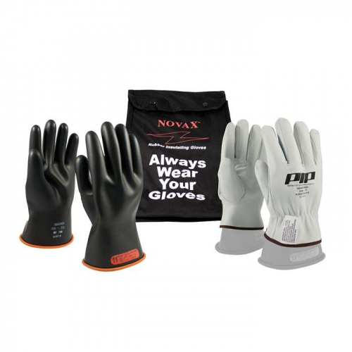 PIP 155-SK-0-8-KIT, NOVAX®, Class 0 Electrical Safety Kit, Insulating Glove Kit, Black, 8