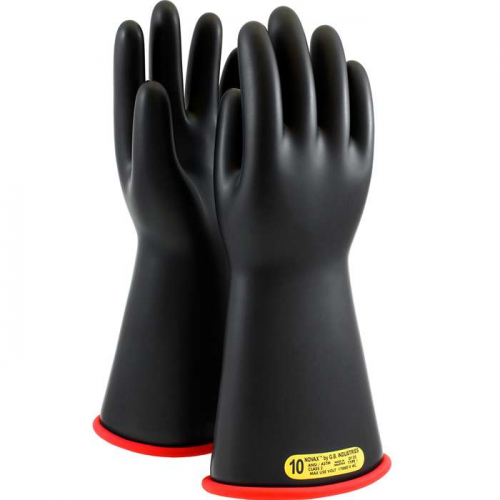 PIP 156-2-14-9, NOVAX®, Class 2, 14, Straight Cuff, Black over Red, Insulating Gloves, Black, 9