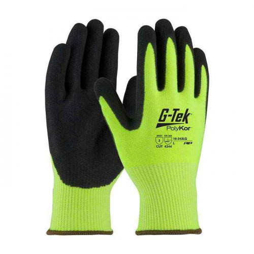 PIP 16-343LG-L, G-Tek® PolyKor®, Hi-Vis Seamless Knit PolyKor® Blended Glove with Double-Dipped N