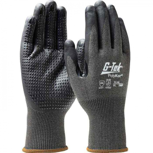 PIP 16-348-S, G-Tek® PolyKor®, Seamless Knit PolyKor® Glove with Nitrile Coated Foam Grip on Palm