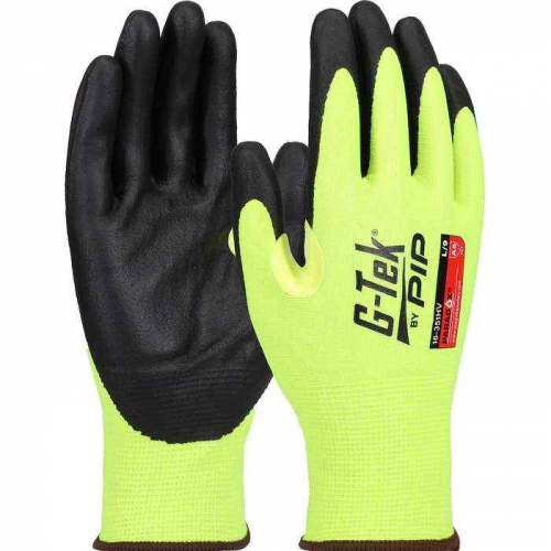 PIP 16-351HV-XXS, G-Tek® Paradox™, Hi-Vis Seamless Knit PolyKor® Blended Glove with Nitrile Coat