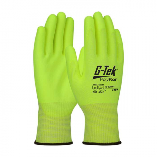 PIP 16-520HY-L, G-Tek® PolyKor®, Hi-Vis Seamless Knit PolyKor® Blended Glove with Polyurethane Co