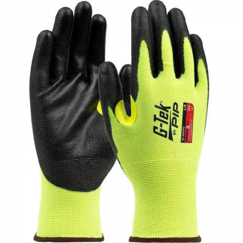 PIP 16-541HV-S, G-Tek® Paradox™, Hi-Vis Seamless Knit PolyKor® Blended Glove with Polyurethane C