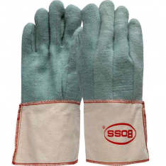 PIP 1BC43300, Boss®, 2-Ply Hot Mill Nap-Out Green W Gauntlet Cuff Straight Thumb, Protection From H