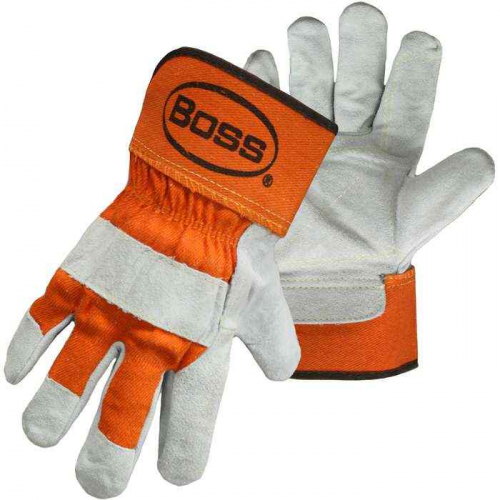 PIP 1JL2393-S, Boss®, Superior Grade Split Cowhide Leather Double Palm Glove with Canvas Back and A