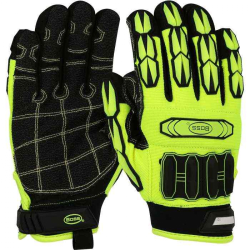 PIP 1JM750AW3X, Boss®, Synthetic Leather Palm with Fabric Back and TPR Impact Protection - Adjustab