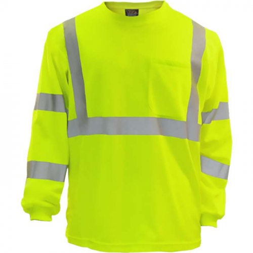 PIP 204ST-LM-MD, Reflective Apparel™, ANSI Type R Class 3 Long Sleeve Moisture Wicking T-Shirt wit