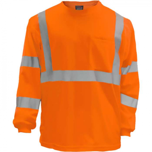 PIP 204ST-OR-SM, Reflective Apparel™, ANSI Type R Class 3 Long Sleeve Moisture Wicking T-Shirt wit