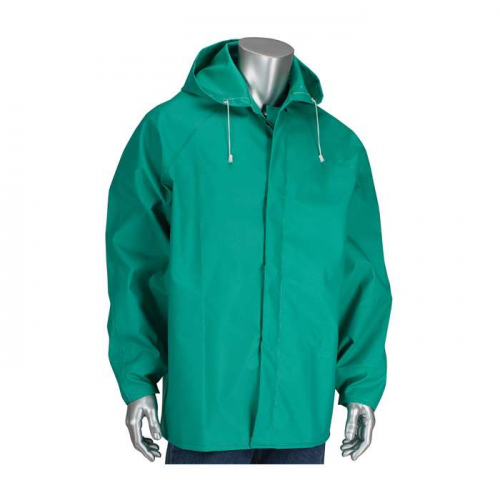 PIP 205-420JH-2X, ChemFR™, Treated PVC Jacket with Hood - 0.42 mm, Rainwear, Green, 2XL