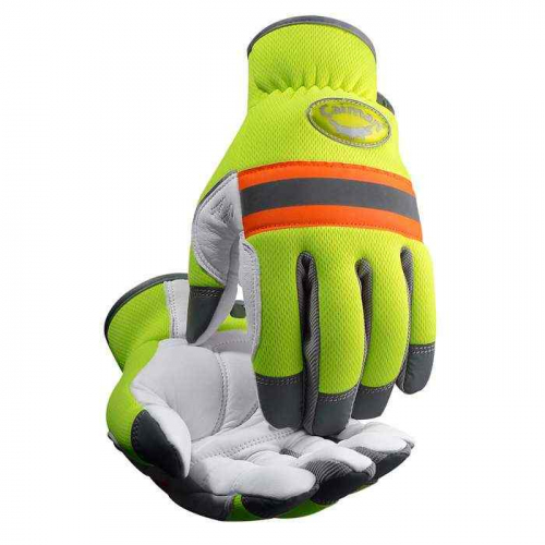 PIP 2908-6, Caiman®, Sheep Grain Leather Palm with Hi-Vis Yellow Spandex Back and Reflective Trim -