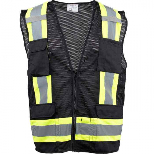 PIP 301-0500M-BK-S, PIP®, ANSI Type O Class 1 Two-Tone Eleven Pocket Mesh Surveyors Vest, Hi-Vis Ap