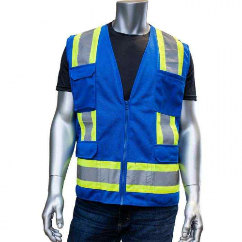 PIP 301-0500M-BL-L, PIP®, ANSI Type O Class 1 Two-Tone Eleven Pocket Mesh Surveyors Vest, Hi-Vis Ap