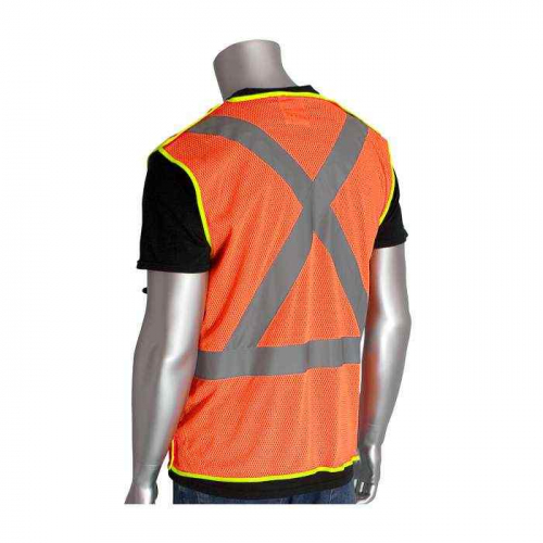 PIP 302-0210-OR-5X, PIP®, ANSI Type R Class 2 and CAN/CSA Z96 X-Back Breakaway Mesh Vest, Hi-Vis Ap