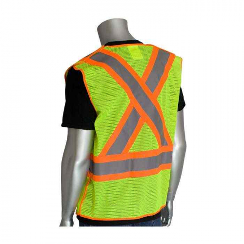 PIP 302-0211-LY-L, PIP®, ANSI Type R Class 2 and CAN/CSA Z96 Class 2 Two-Tone X-Back Breakaway Mesh
