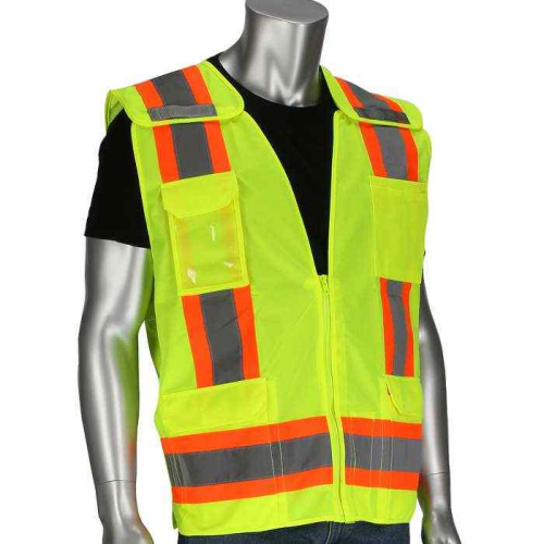 PIP 302-0505-LY-XL, PIP®, ANSI Type R Class 2 Mesh Breakaway Eleven Pocket Surveyors Vest, Hi-Vis A