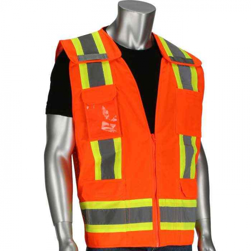 PIP 302-0505-OR-XL, PIP®, ANSI Type R Class 2 Mesh Breakaway Eleven Pocket Surveyors Vest, Hi-Vis A