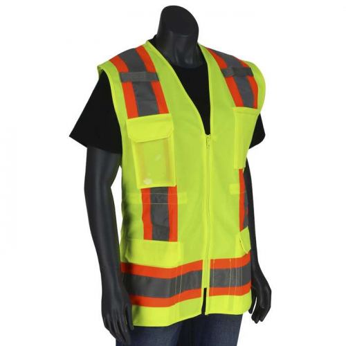 PIP 302-0512-LY-L, PIP®, ANSI Type R Class 2 Women's Contoured Two-Tone Eleven Pocket Surveyors Ves