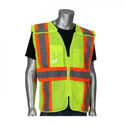PIP 302-0590LY-2X-5X, PIP®, ANSI Type R Class 2 Expandable Two-Tone Mesh Breakaway Vest, Hi-Vis App